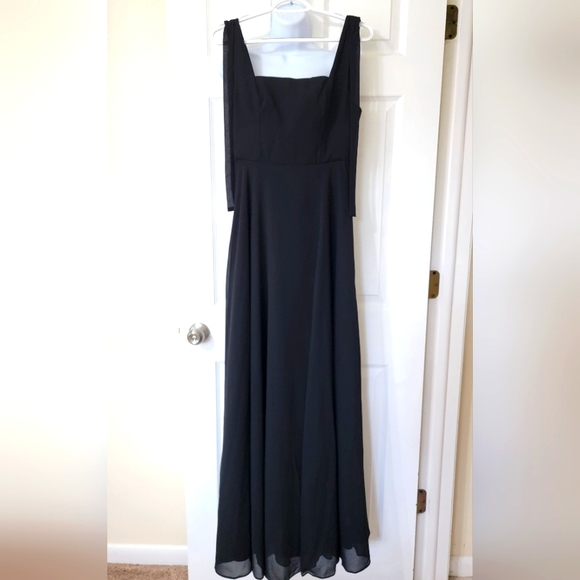 Lulus Love Me Forever Bow-Strap Square Neck Maxi Dress Ballet Gown in Black XS - Picture 5 of 5